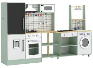 AIYAPLAY Cucina per Bambini 3-8 Anni con Piano Girevole, Fornelli, Luci e Suoni, Forno, Microonde, Verde Chiaro | Aosom Italy