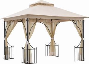 VivaGarden Gazebo da Giardino 3x3 mt in Ferro/Tessuto con Doppio tetto Protezione raggi UV e Tende colore Beige