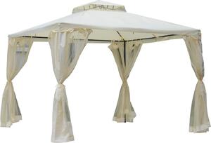 VivaGarden Gazebo da Giardino 3x3 mt in Metallo/Tessuto con Doppio tetto e Tende colore Beige