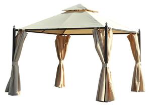 VivaGarden Gazebo da Giardino 3x3 mt in Ferro/Tessuto con Doppio tetto Protezione raggi UV e Tende colore Beige