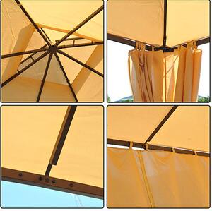 VivaGarden Gazebo da Giardino 3x3 mt in Ferro/Tessuto con Doppio tetto Protezione raggi UV e Tende colore Beige