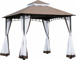 VivaGarden Gazebo da Giardino 3x3 mt in Metallo/Tessuto con Doppio tetto e Tende colore Marrone - Outsunny