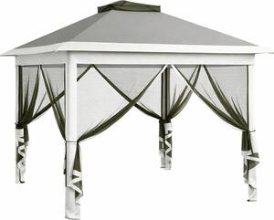 VivaGarden Gazebo da Giardino 3x3 mt in Metallo/Tessuto con Doppio tetto e Zanzariere colore Grigio Scuro