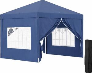 VivaGarden Gazebo da Giardino 3x3 mt Pieghevole in Acciaio/Tessuto con Protezione raggi UV e Tende Laterali con Finestre colore Blu