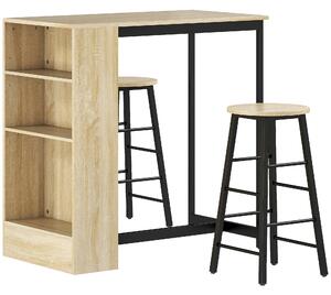 HOMCOM Set tavolo alto con 2 sgabelli, poggiapiedi e 3 scomparti, rovere | Aosom Italy