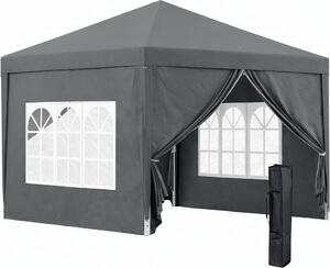 VivaGarden Gazebo da Giardino 3x3 mt Pieghevole in Acciaio/Tessuto con Protezione raggi UV e Tende Laterali con Finestre colore Grigio
