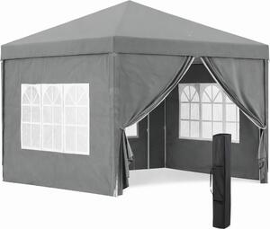 VivaGarden Gazebo da Giardino 3x3 mt Pieghevole in Acciaio/Tessuto con Protezione raggi UV e Tende Laterali con Finestre colore Grigio Chiaro