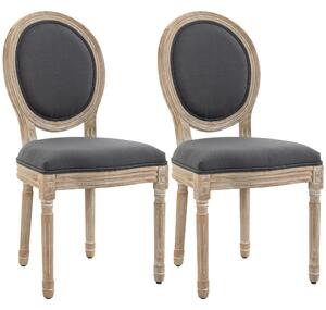 HOMCOM Set 2 sedie da pranzo stile Luigi XVI con seduta e schienale effetto lino, grigio | Aosom Italy