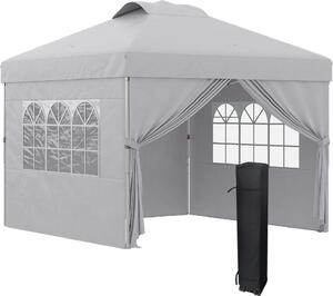 VivaGarden Gazebo da Giardino 3x3 mt Pieghevole in Acciaio/Tessuto con Protezione raggi UV e Tende Laterali con Finestre colore Grigio Chiaro
