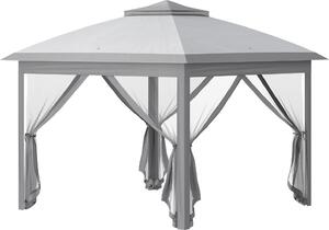 VivaGarden Gazebo da Giardino 3x3 mt Pieghevole in Metallo/Tessuto con Doppio tetto e Zanzariere colore Grigio