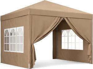 VivaGarden Gazebo da Giardino 3x3 mt Pieghevole in Acciaio/Tessuto Tende Laterali con Finestre colore Cachi