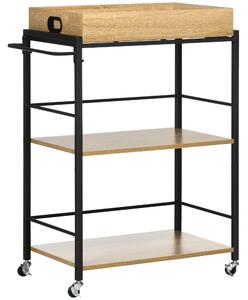 HOMCOM Carrello da Cucina a 3 Ripiani con Vassoio Rimovibile e Ruote Girevoli, in Stile Industriale 72x40x86cm, Legno e Nero | Aosom