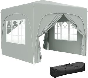 VivaGarden Gazebo da Giardino 3x3 mt Pieghevole in Metallo/Tessuto Tende Laterali con Finestre colore Grigio Chiaro