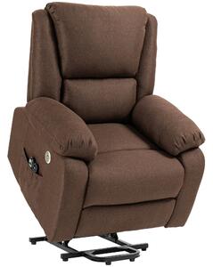 HOMCOM Poltrona Alzapersona Reclinabile con Poggiapiedi, in Tessuto Effetto Lino, 87x92x105 cm, Caffè|Aosom