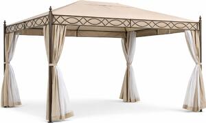 VivaGarden Gazebo da Giardino 3x4 mt in Acciaio/Tessuto con Tende colore Beige