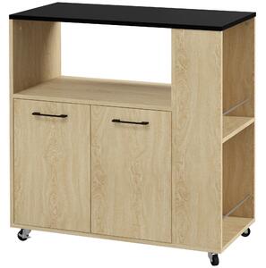 HOMCOM Carrello da Cucina con Ripiano Aperto, Armadietto e Scaffale Laterale, in Legno, Mobiletto Cucina con Ruote, Rovere e Nero | Aosom Italy