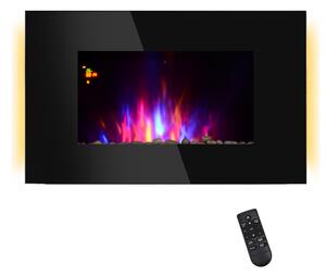 HOMCOM Camino Elettrico da Parete o Terra 2000W con Fiamma LED 7 Colori, Nero, 90x56x9.5cm
