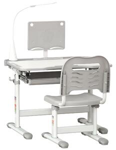 HOMCOM Set Tavolo e Sedie per 6-12 Anni con Altezza e Inclinazione Regolabile, leggio, portapenne, porta tazza e Lampada USB,Grigio|Aosom Italy