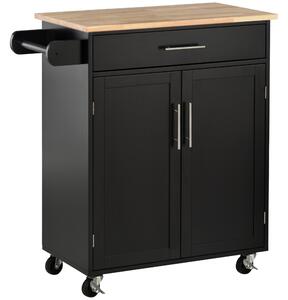 HOMCOM Carrello da Cucina con Armadietto 2 Ante e Cassetto, Ruote e Barra Laterale, 83x45x91.5 cm, Nero | Aosom Italy