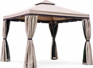 Tata Linda Gazebo da Giardino 3x4 mt in Alluminio/Tessuto con Doppio tetto e Tende colore Ecr - Passion