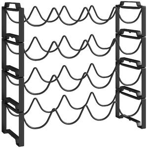 HOMCOM Portabottiglie a 4 Livelli a Onda Impilabili per 16 Bottiglie, in Metallo, 42.5x16.5x41 cm, Nero