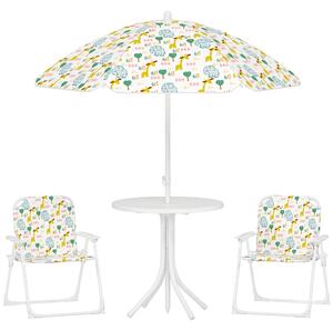 AIYAPLAY Set da Giardino per Bambini 2-5 Anni con Tavolino Rotondo, 2 Sedie Pieghevoli e un Ombrellone, Bianco
