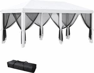 VivaGarden Gazebo da Giardino 3x5,85 mt Pieghevole in Acciaio/Tessuto con Zanzariere colore Bianco