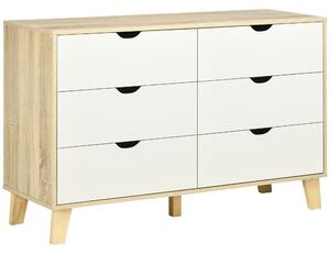 HOMCOM Cassettiera Moderno 6 Cassetti in Legno con Maniglie Intagliate, 120x40x76 cm, Bianco e Rovere| Aosom Italy