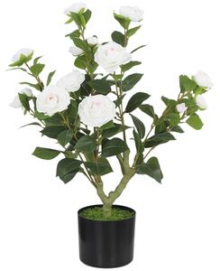 HOMCOM Pianta Artificiale di Camelia 65 cm, Albero Artificiale in Vaso con Fiori in Seta Realistici e 116 Foglie, Effetto Muschio, Bianco | Aosom Italy