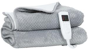 HOMCOM Coperta Elettrica 160x140 cm con 5 Livelli di Calore e 2 Telecomandi, in Pile e Poliestere Grigio | Aosom Italy