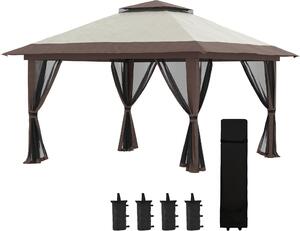 VivaGarden Gazebo da Giardino 4x4 mt Pieghevole in Metallo/Tessuto con Doppio tetto e Tende colore Beige