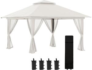 VivaGarden Gazebo da Giardino 4x4 mt Pieghevole in Metallo/Tessuto con Doppio tetto e Zanzariere colore Crema