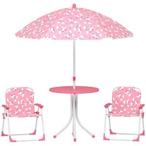 AIYAPLAY Set da Giardino per Bambini a Tema Giungla con 2 Sedie Pieghevoli, Ombrellone e Tavolino Rotondo, Rosa | Aosom Italy