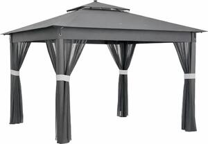 VivaGarden Gazebo da Giardino 6x3 mt in Acciaio/Tessuto con Doppio tetto Protezione raggi UV e Tende colore Grigio