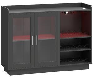 HOMCOM Mobile Portabottiglie con Luce LED e Scaffale Regolabile, in Legno e Vetro, 120x38x88 cm, Nero | Aosom Italy