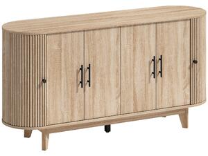 HOMCOM Credenza da Cucina con 4 ante e 2 Ripiani Regolabili, Buffet Mobile Soggiorno Ovale, 147x40x76 cm, Rovere | Aosom Italy