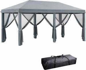 VivaGarden Gazebo da Giardino 6x3 mt Pieghevole in Acciaio/Tessuto con Zanzariere colore Grigio