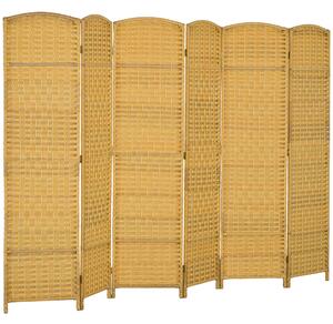HOMCOM Paravento Divisorio Pieghevole 6 Pannelli con Motivo Intrecciato e Legno di Pino, 270x1,7x180 cm, Legno Naturale | Aosom Italy