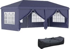 VivaGarden Gazebo da Giardino 6x3 mt Tendone per Feste Pieghevole in Acciaio/Tessuto con Protezione raggi UV e Tende Laterali con Finestre colore Blu