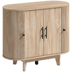 HOMCOM Credenza per Soggiorno, Mobile Contenitore Ovale con 4 Ante e Ripiani Regolabili, 90x40x76 cm, Rovere | Aosom Italy