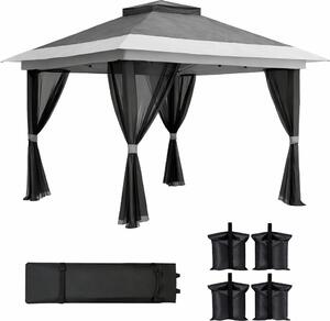 VivaGarden Gazebo da Giardino 6x3 mt Pieghevole in Metallo/Tessuto con Doppio tetto Protezione raggi UV e Tende colore Grigio