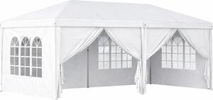 VivaGarden Gazebo da Giardino 6x3 mt Tendone per Feste Pieghevole in Acciaio/Tessuto Tende Laterali con Finestre colore Bianco