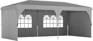 VivaGarden Gazebo da Giardino 6x3 mt Tendone per Feste Pieghevole in Metallo/Tessuto Tende Laterali con Finestre colore Grigio Chiaro