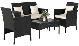 Outsunny Set da Giardino 4Pezzi in Rattan con 2 Sedie, Poltrona da Giardino a 2 Posti e Tavolino Basso|Aosom