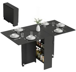 HOMCOM Tavolo Pieghevole in Legno per 4-6 Persone con Ruote, 75x140x74cm, Nero|Aosom