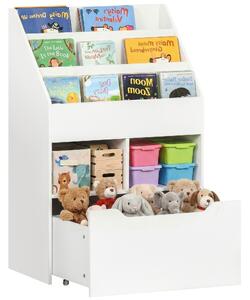 HOMCOM Piccola Libreria per Bambini con Ripiani e Cassetto in MDF, 60x29.9x90cm, Bianco|Aosom