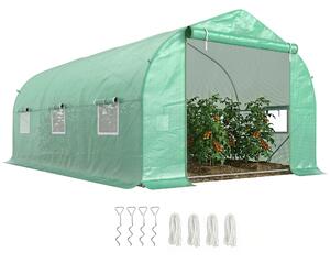 Outsunny Serra da Giardino a Tunnel con Tetto Spiovente in PE e Tubi d'Acciaio 4.5 × 3 × 2m Verde Scuro|Aosom