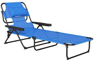 Outsunny Sdraio da Giardino Pieghevole con Schienale Regolabile, Cuscino e Foro per Viso, Blu Scuro|Aosom