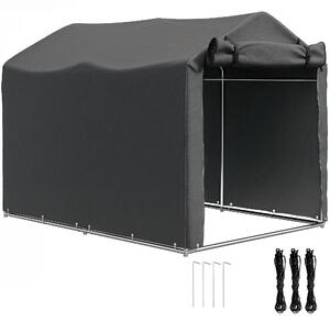 VivaGarden Gazebo da Giardino Tenda Garage Moto Bici 2,2x1,57 mt in Acciaio/Tessuto Protezione raggi UV Chiuso con Porta Avvolgibile colore Grigio 