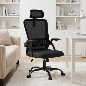 Sedia da ufficio QEENTOE, sedia a rete, ergonomica, con base smontabile, poggiatesta, supporto lombare, funzione di inclinazione fino a 105° per l'uso in ufficio, in casa o nello studio. Colore: nero